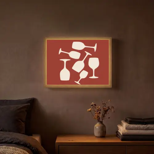 Wijnglazen - Silhouetten - Wit Light Box met batterij (Wandlamp) middel -sfeer4