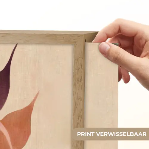Minimalistisch - Bloem - Bladeren - Beige Light Box met batterij (Wandlamp) middel -USP_websiteprintNL