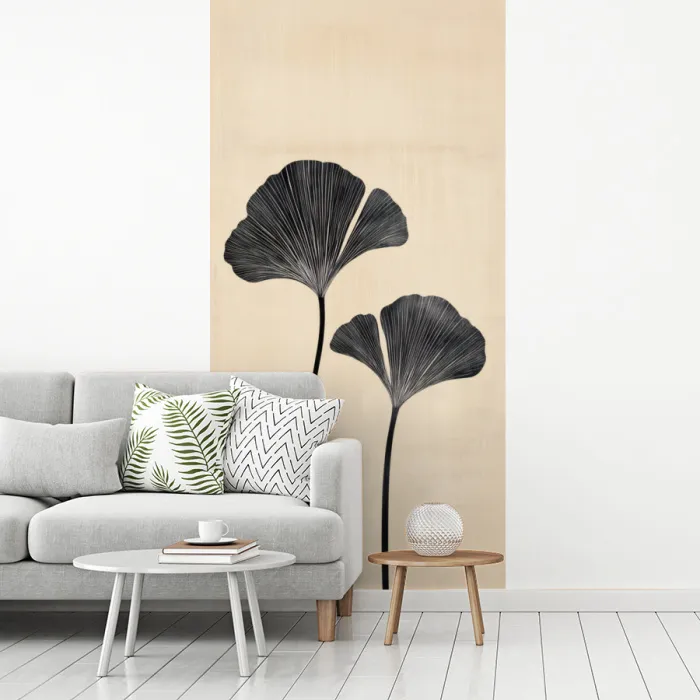 Bladeren - Minimalistisch - Zwart fotobehang vinyl groot -woonkamer