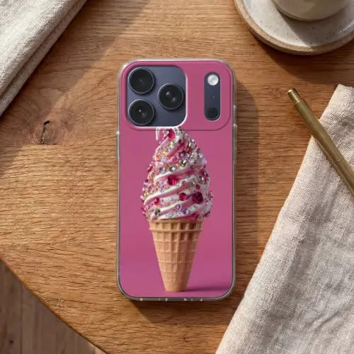 Softijs - Edelstenen - Roze - Hoorntje Telefoonhoesje iPhone 17 Pro klein -sfeer1