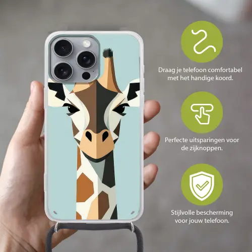 Giraffe - Illustratie - Bruin - Minimalistisch Hoesje iPhone 16 Pro Max met koord klein -sfeer2_NL