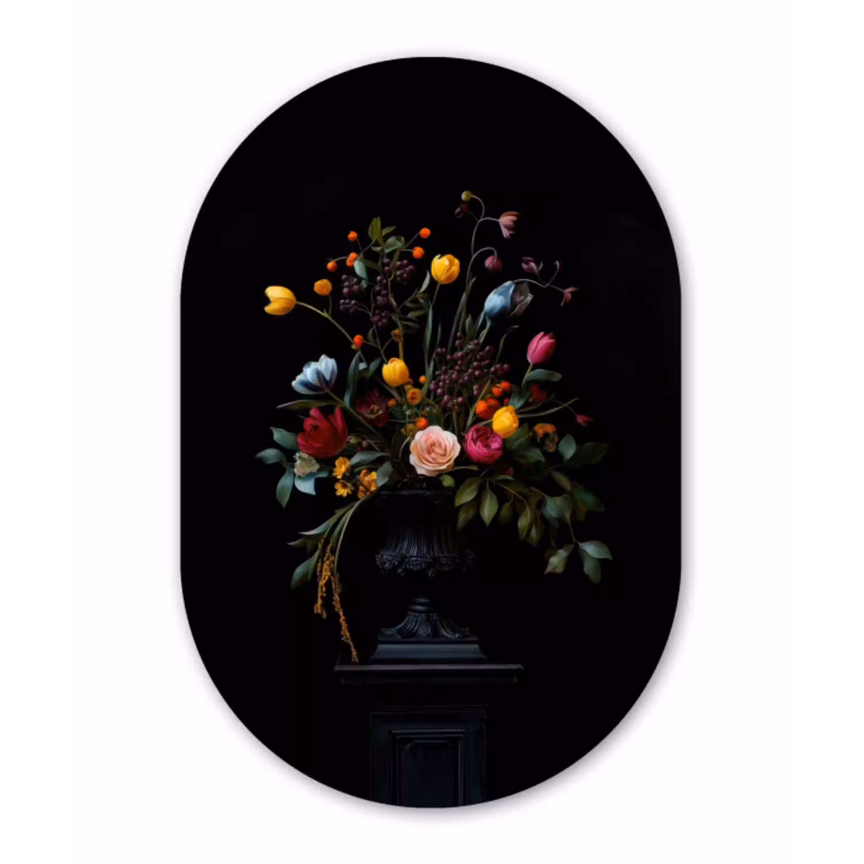 Klassiek - Vaas - Boeket - Bloemen Wandcirkel Ovaal Glas middel -3d