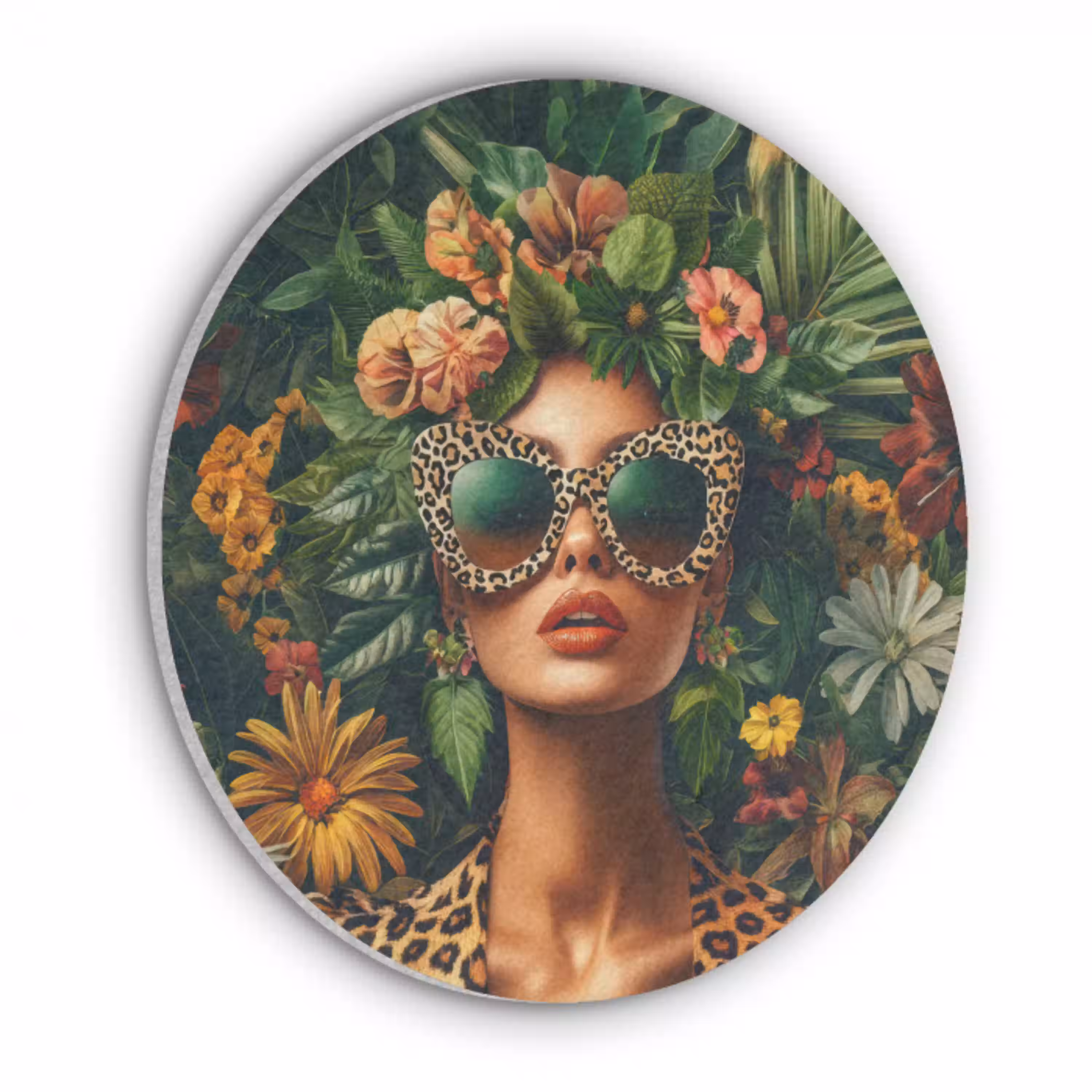Vrouw - Panterprint - Jungle - Natuur - Luxe Akoestische PET Vilt - Rond klein -3d