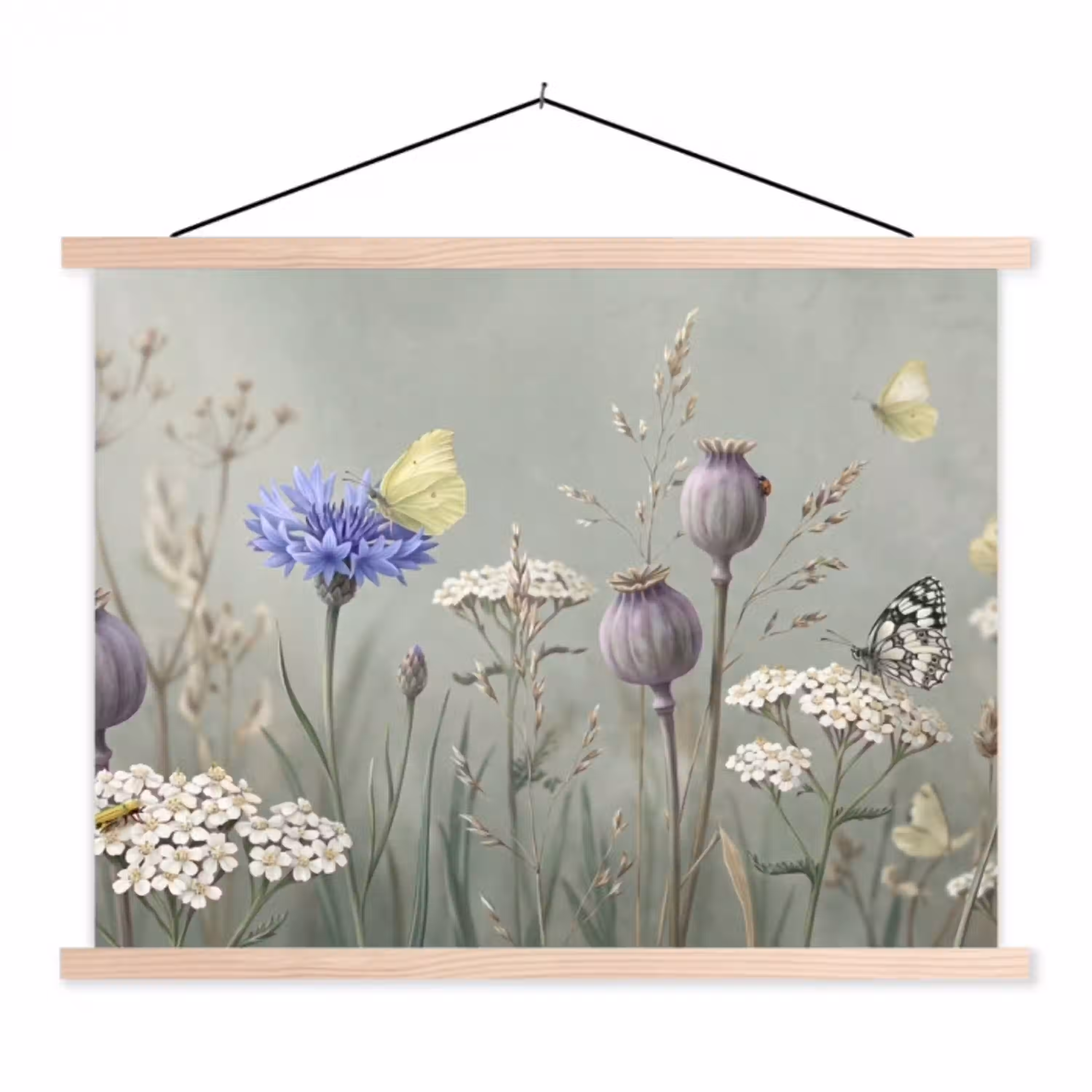 Vlinders - Wildbloemen - Illustratie - Kleurrijk textielposter latten blank klein -3d