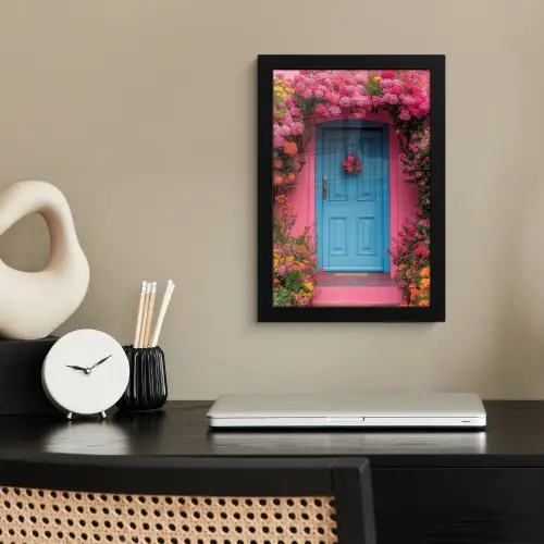 Bloemen - Deur - Roze fotolijst zwart zonder passe partout klein -sfeer1