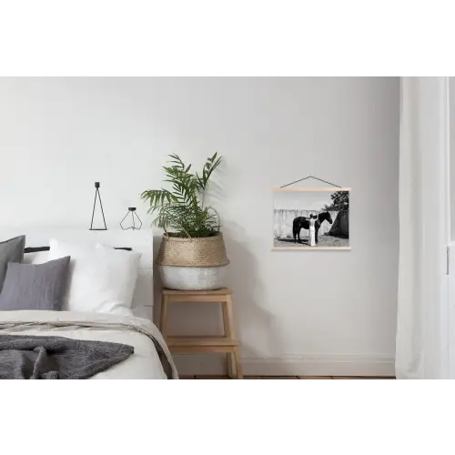 Vrouw - Paard - Artistiek textielposter latten blank klein -woonkamer