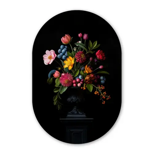 Bloemen - Vrolijk - Vaas Wandcirkel Ovaal Glas middel -3d