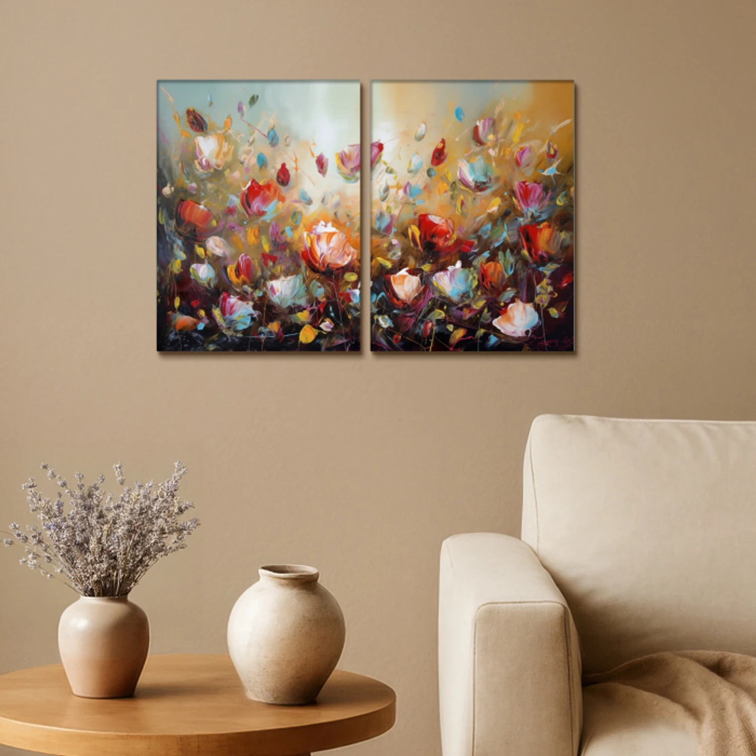Bloemen - Abstract - Verflook - Kleurrijk Canvas - Meerluiken 2 luik klein -sfeer1