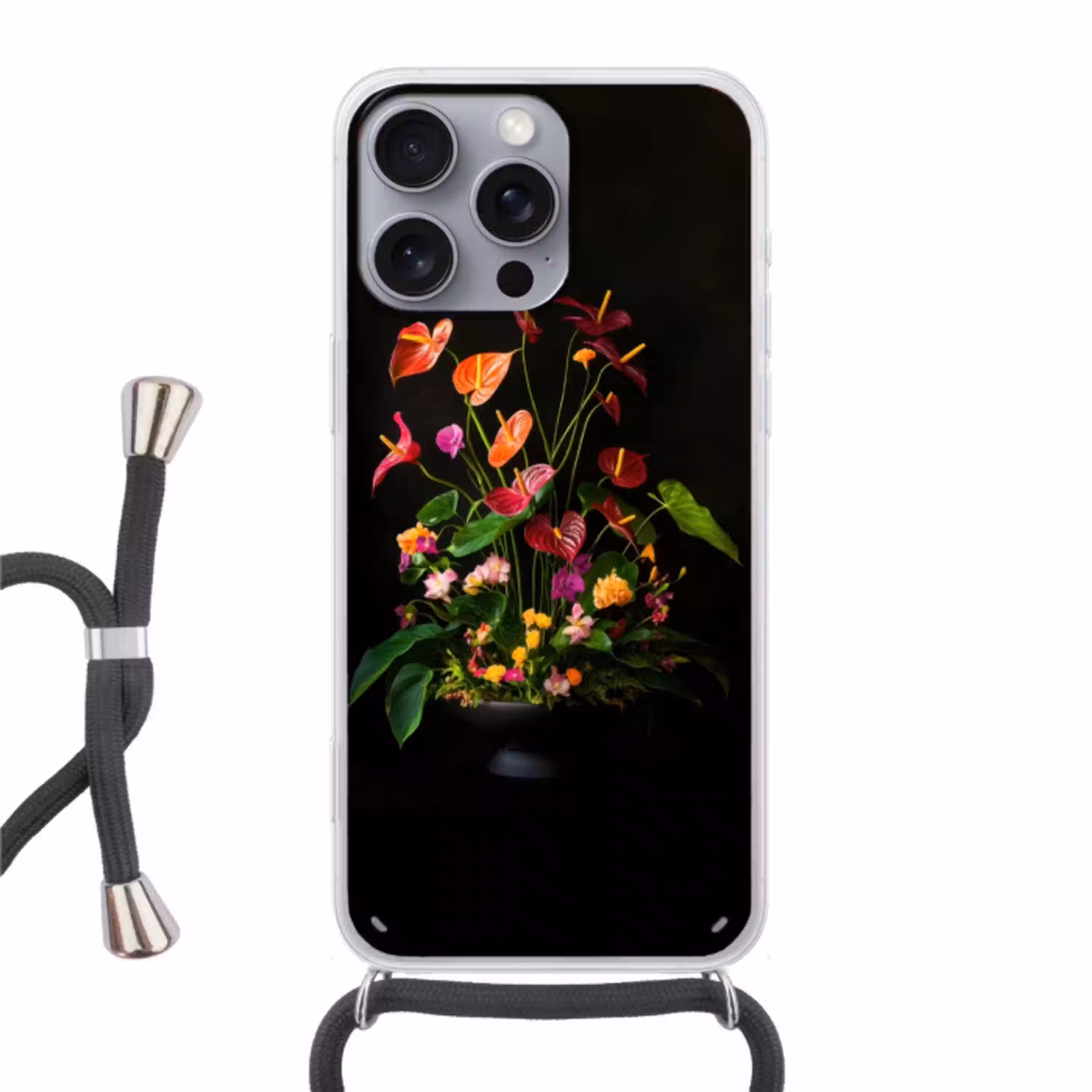 Bloemen - Vaas - Kleurrijk Hoesje iPhone 16 Pro Max met koord klein -3d