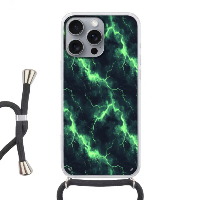 Groen - Bliksem - Storm Hoesje iPhone 16 Pro Max met koord klein 804 -3d