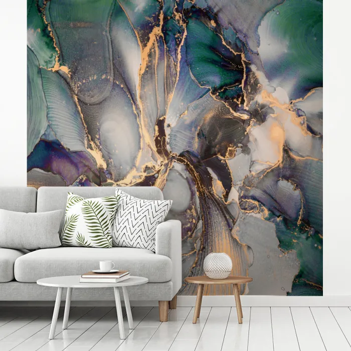 Goud - Blauw - Marmer fotobehang vinyl groot -woonkamer