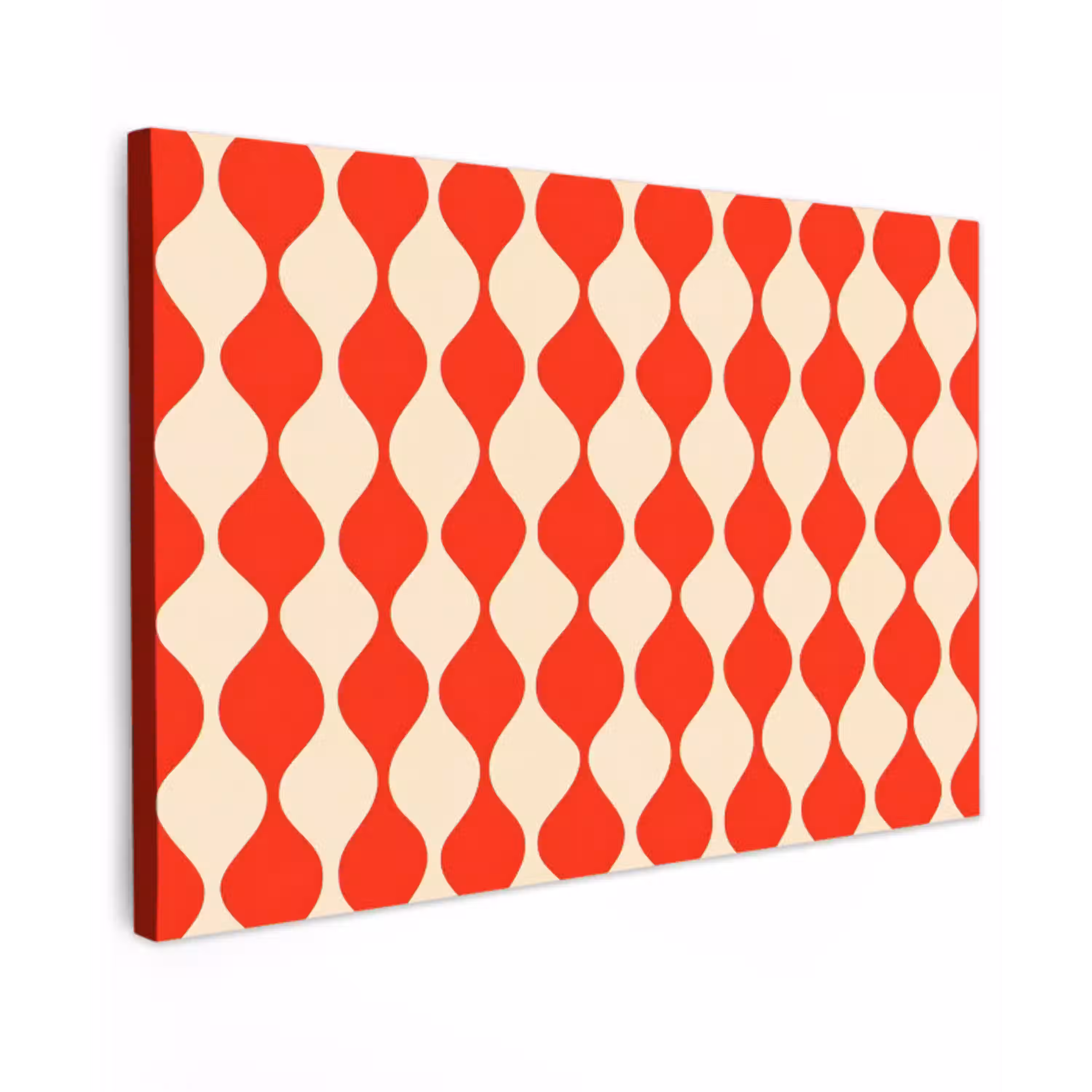 Golvend patroon - Retro - Rood - Beige Tuinposter op houten frame 2 cm dik klein 845 -3d