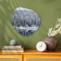 Bos - Reflectie - Meer - Winter - Serene Wandcirkel Organisch Forex 3mm klein -sfeer2