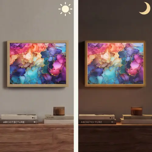 Marmer - Kleurrijk - Kleuren - Abstract Light Box met batterij (Wandlamp) middel -sfeer3