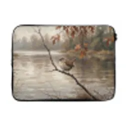 Winterkoninkje - Tak - Rivier - Natuur - Sfeervol laptophoes neopreen klein -3d