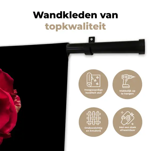 Bloem - Roos - Rood - Zwart Wandkleed katoen klein -sfeer2