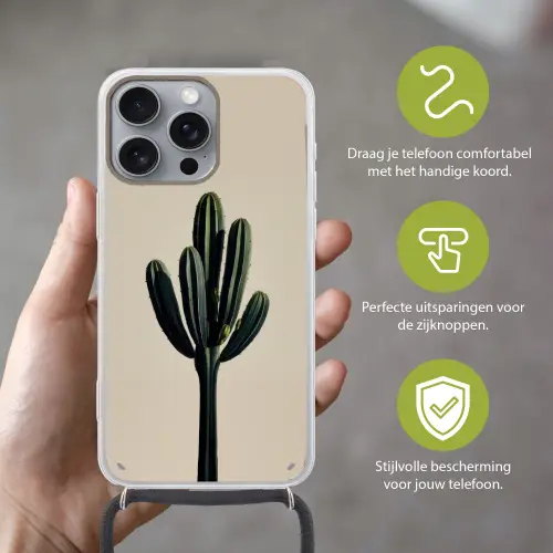 Cactus - Subtiel - Groen Hoesje iPhone 16 Pro Max met koord klein -sfeer2_NL