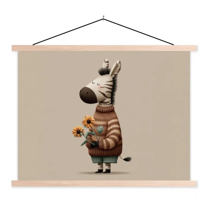 Zebra - Zonnebloemen - Warm textielposter latten blank klein -3d
