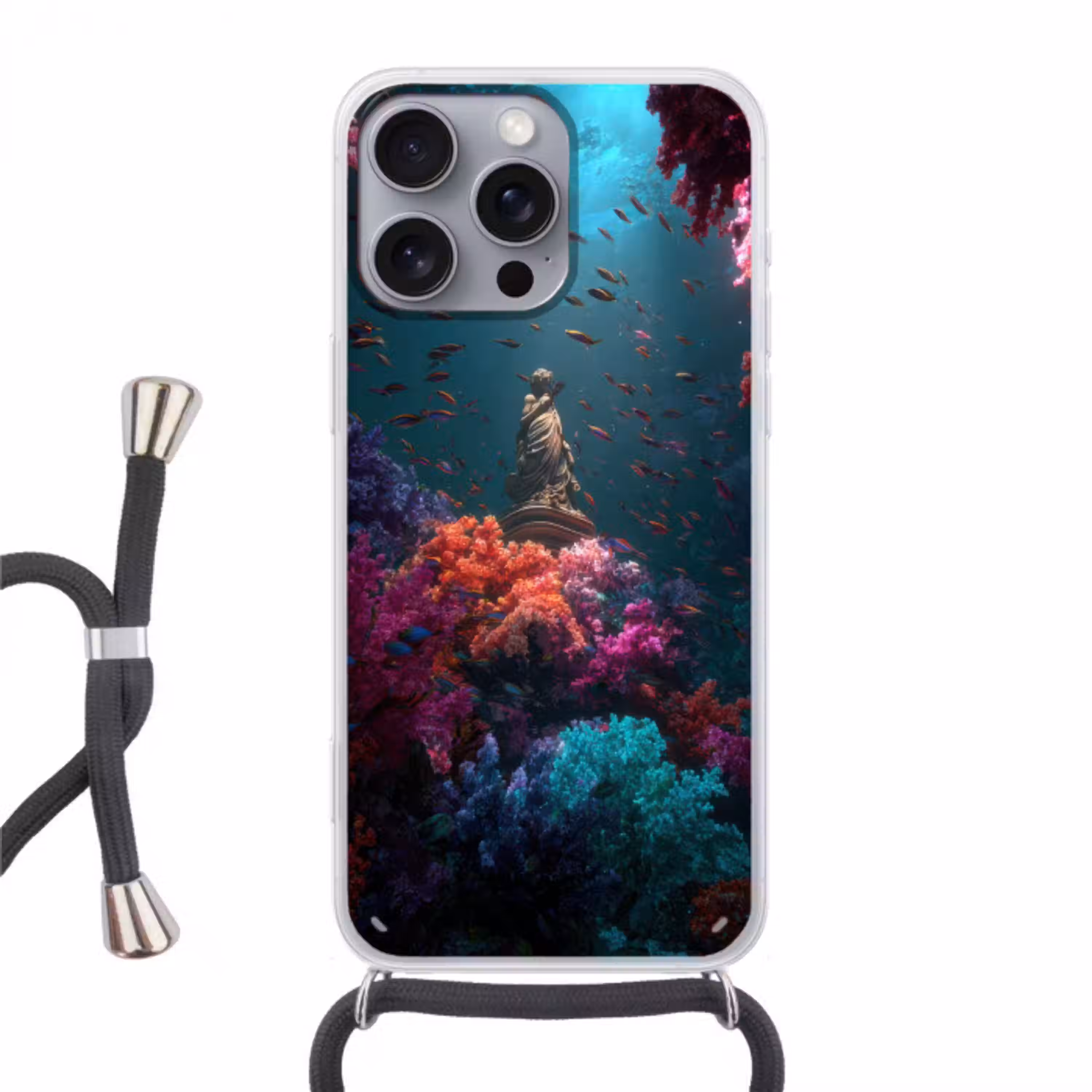 Standbeeld - Zeebodem - Koraal - Kleurrijk Hoesje iPhone 16 Pro Max met koord klein -3d