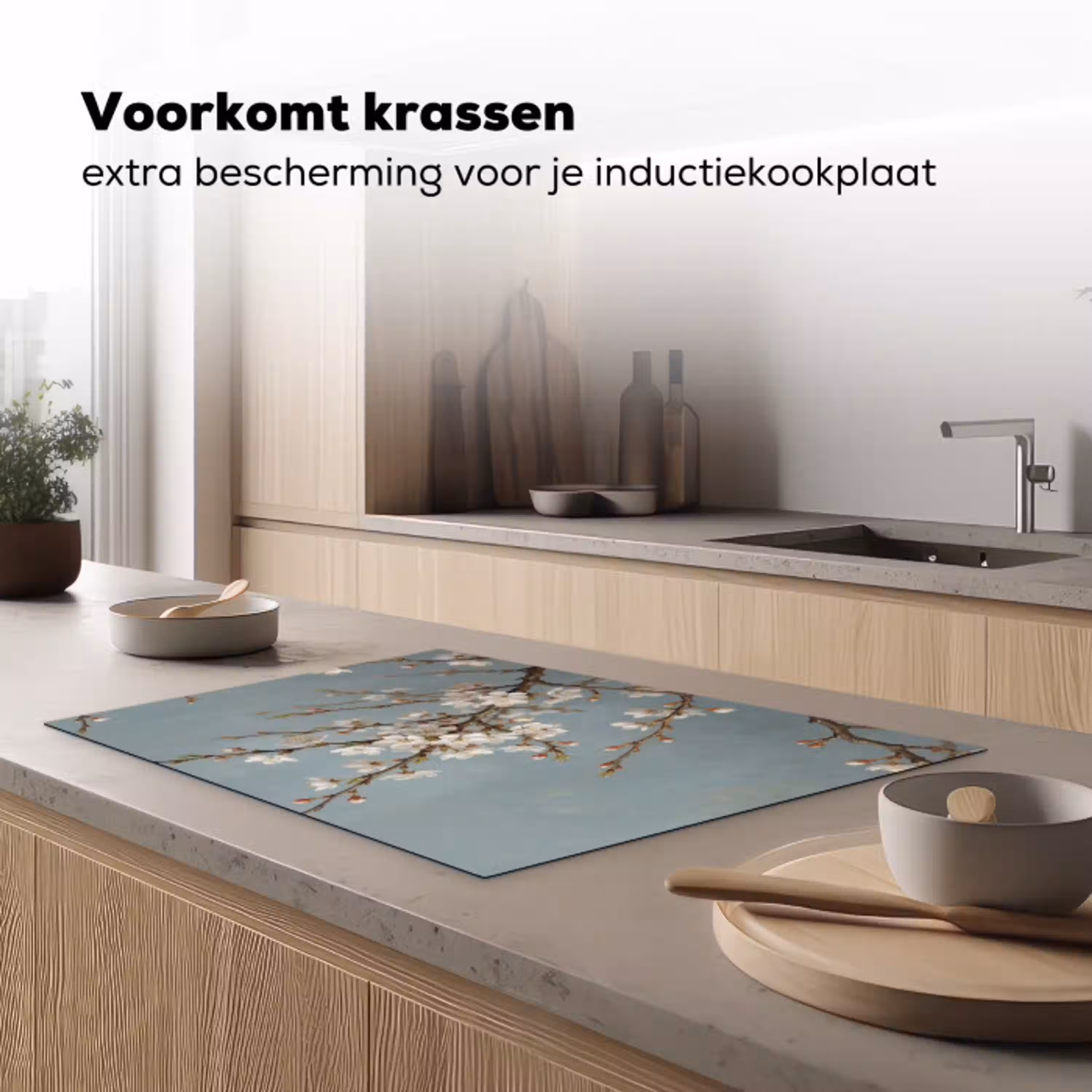 Botanisch - Stilleven - Blauw Inductie beschermer vinyl 3mm klein -sfeer1