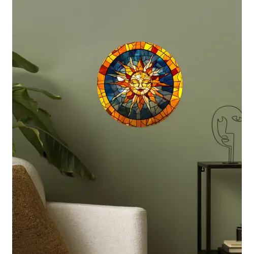 Mozaïek - Zon - Geel - Cirkel Wandcirkel behangsticker klein -sfeer2