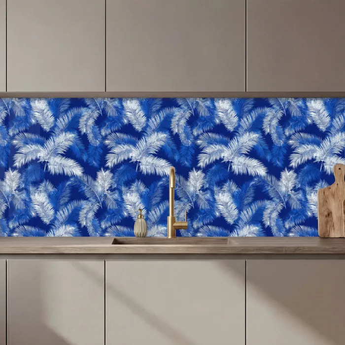 Palmblad - Patroon - Blauw keuken achterwand 2 middel 871 zz_3dshopping