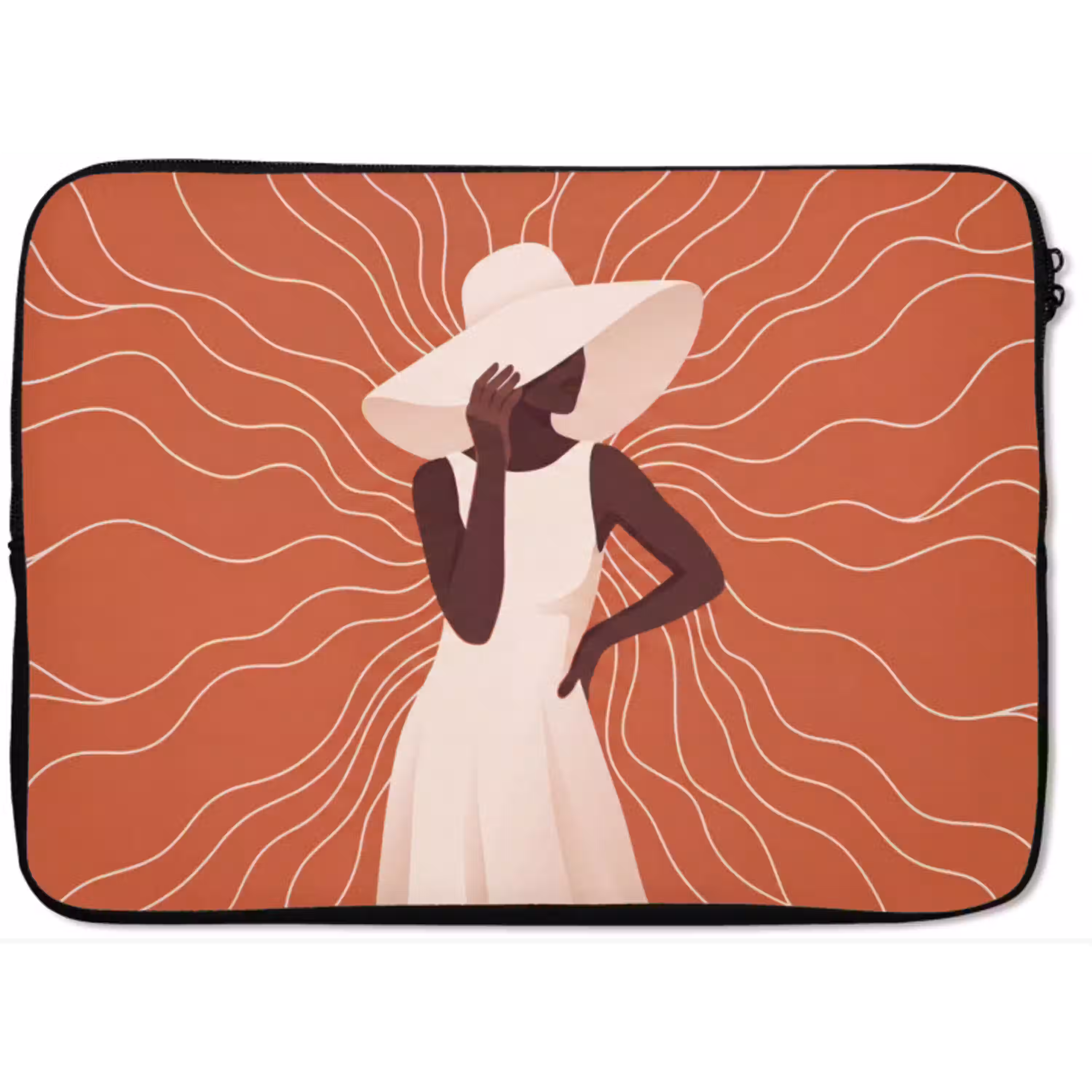 Vrouw - Hoed - Portret - Modern - Beige laptophoes neopreen klein -zkaufland3dotto