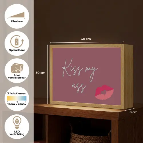 Kiss my ass - Lip - Bordeaux Light Box met batterij (Wandlamp) middel -USP_websiteoverzichtNL
