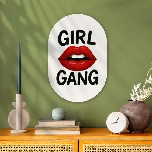 Lip - Girl - Rood - Letters Wandcirkel Ovaal Forex klein -sfeer2