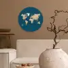 Wereldkaart - Donkerblauw - Beige Wandcirkel kunststof plaat 5mm dik klein -sfeer1