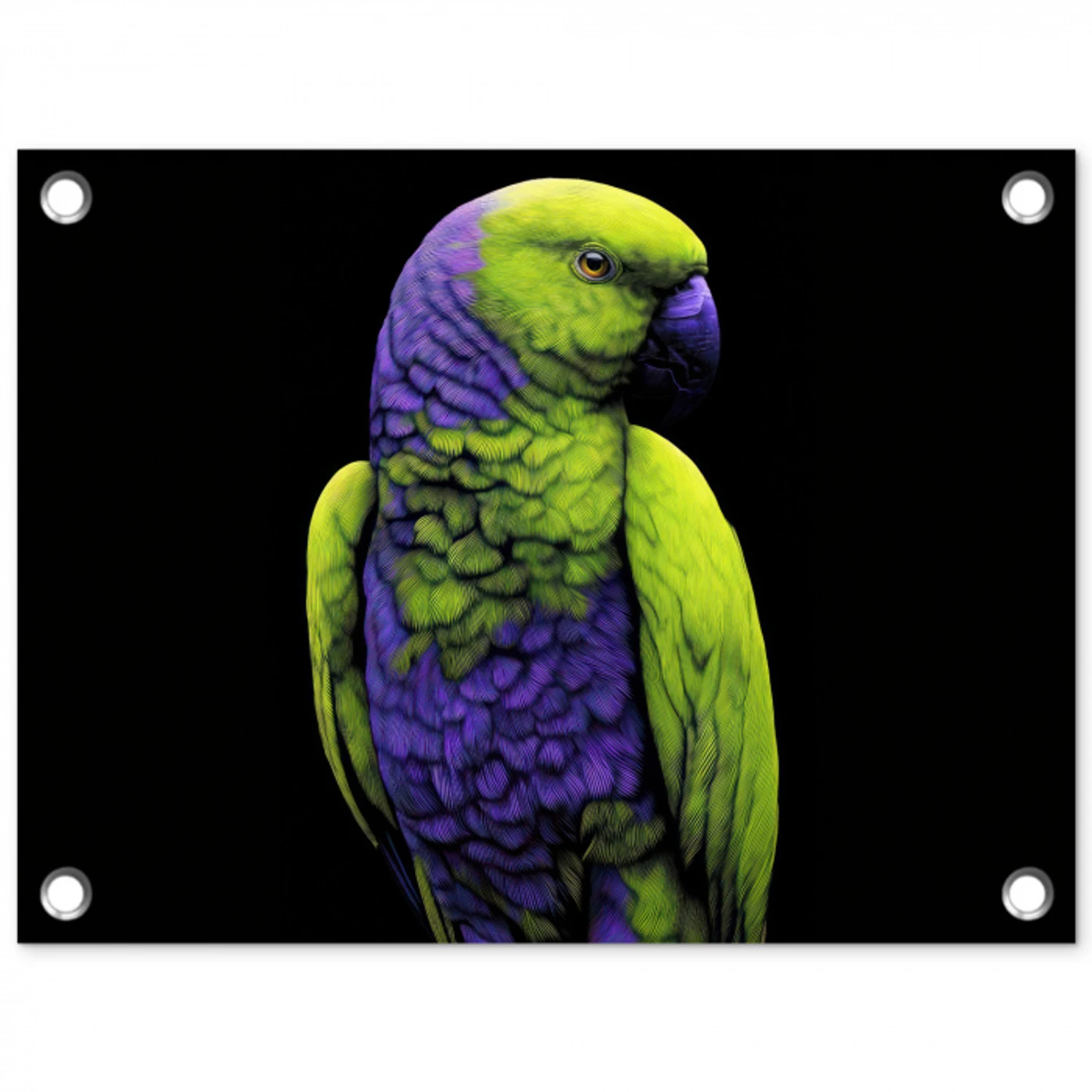 Papegaai - Veren - Opvallend - Groen tuinposter los doek klein -3d