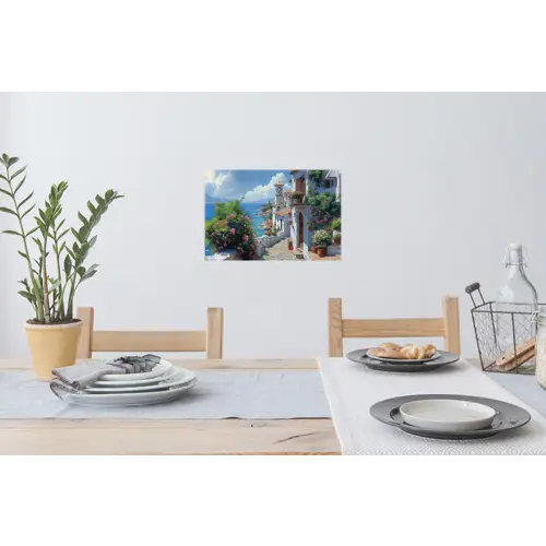 Huizen - Zee - Bomen - Bloemen Muursticker klein -eettafel
