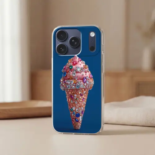 Ijsje - Hoorntje - Steentjes - Blauw Telefoonhoesje iPhone 17 Pro klein -sfeer2