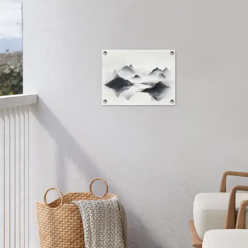 Bergen - Mistig - Water - Wit tuinposter los doek klein -sfeer8