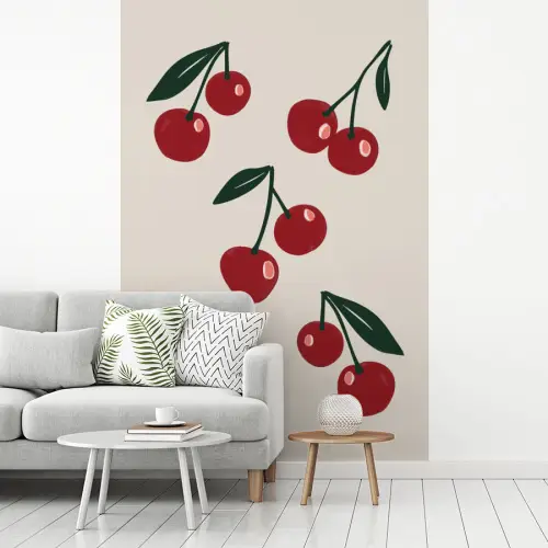 Kersen - Blaadjes - Rood fotobehang vinyl groot -woonkamer
