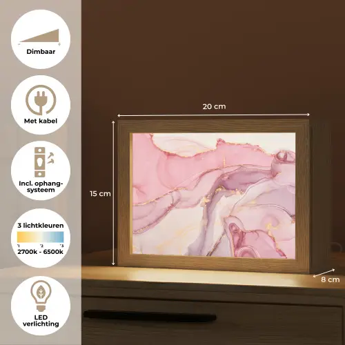 Goud - Marmer - Roze Light Box met kabel (Tafellamp) klein -USP_NL