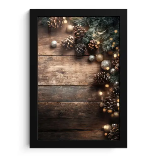 Kersthoekdecoratie - Dennenappels - Lichtjes fotolijst zwart zonder passe partout klein -3d