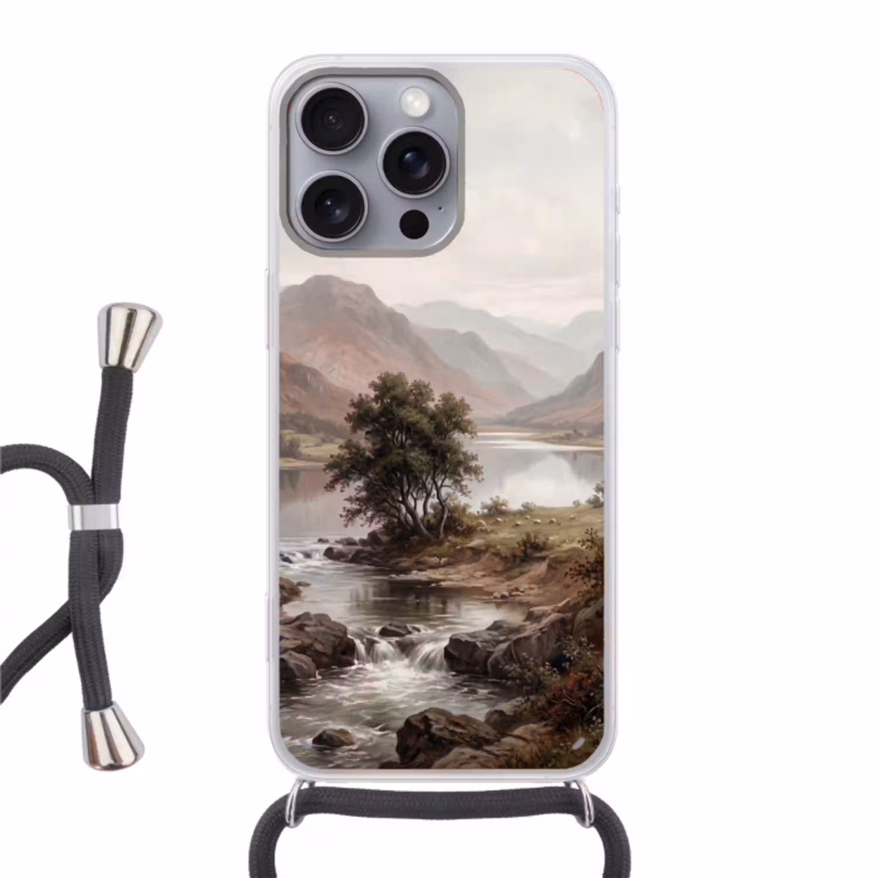 Berglandschap - Meer - Bergen - Vallei - Klassiek Hoesje iPhone 16 Pro Max met koord klein -3d