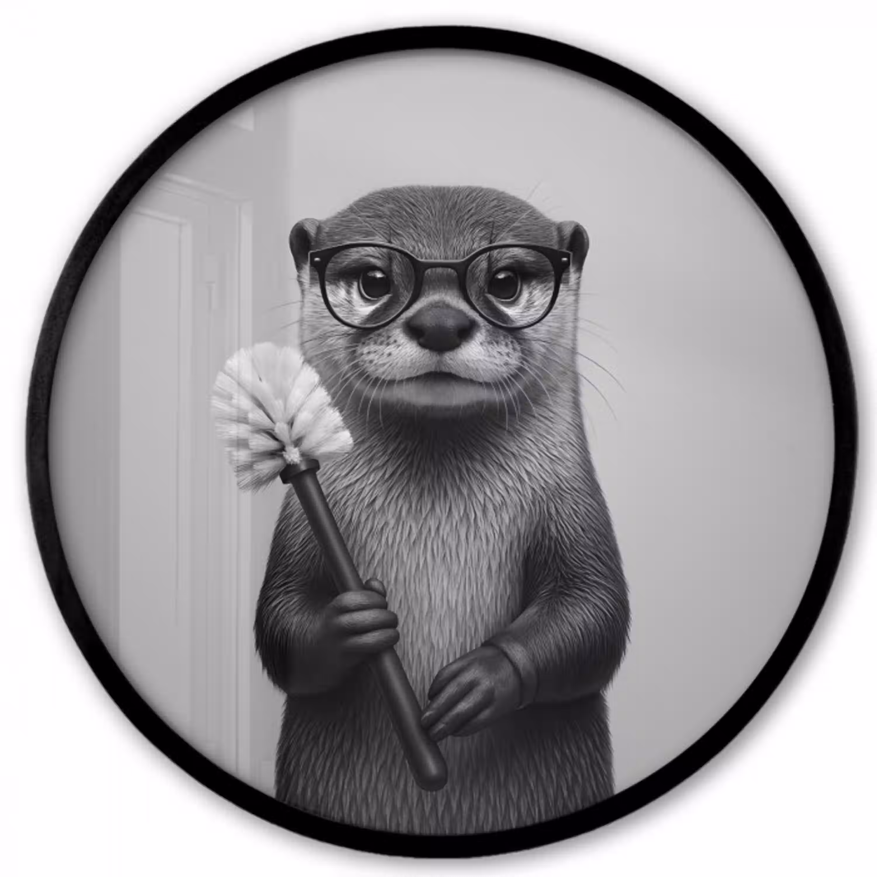 Otter - Wc-borstel - Bril - Zwart - Wit Fotolijst rond zonder passe partout klein -3d