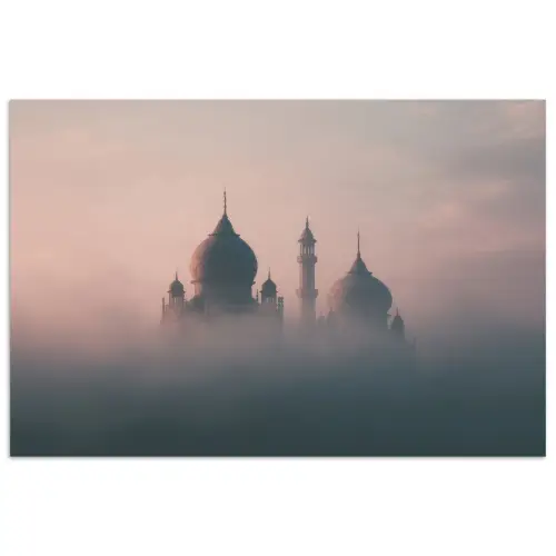 Moskee - Minaretten - Roze mist poster papier klein -3d