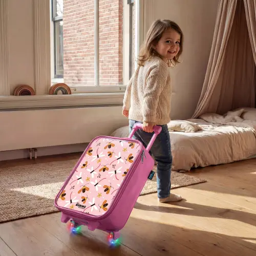 Lieveheersbeestjes en libellen op roze achtergrond Kinderkoffer - Roze klein -sfeer1
