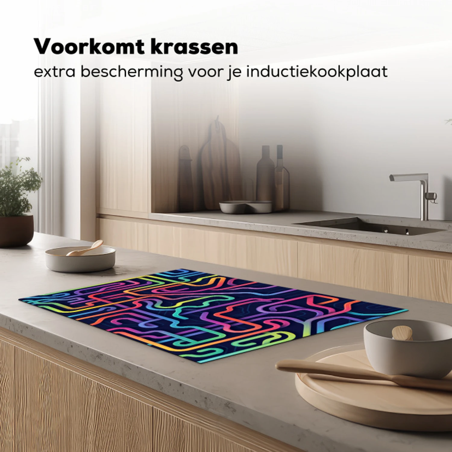 Retro - Abstract - Neon Inductie beschermer vinyl 3mm klein -sfeer1