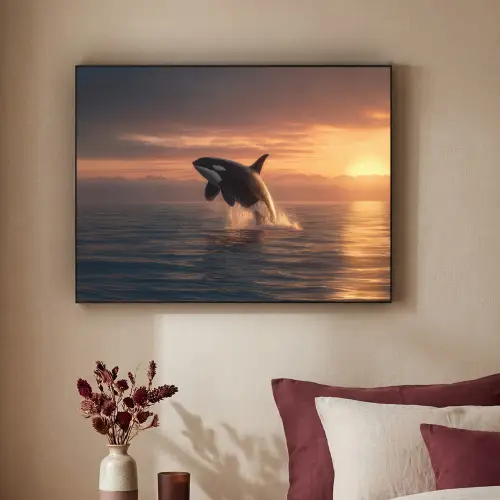 Orka - Zee - Zonsondergang Textielframe zwart klein -sfeer1