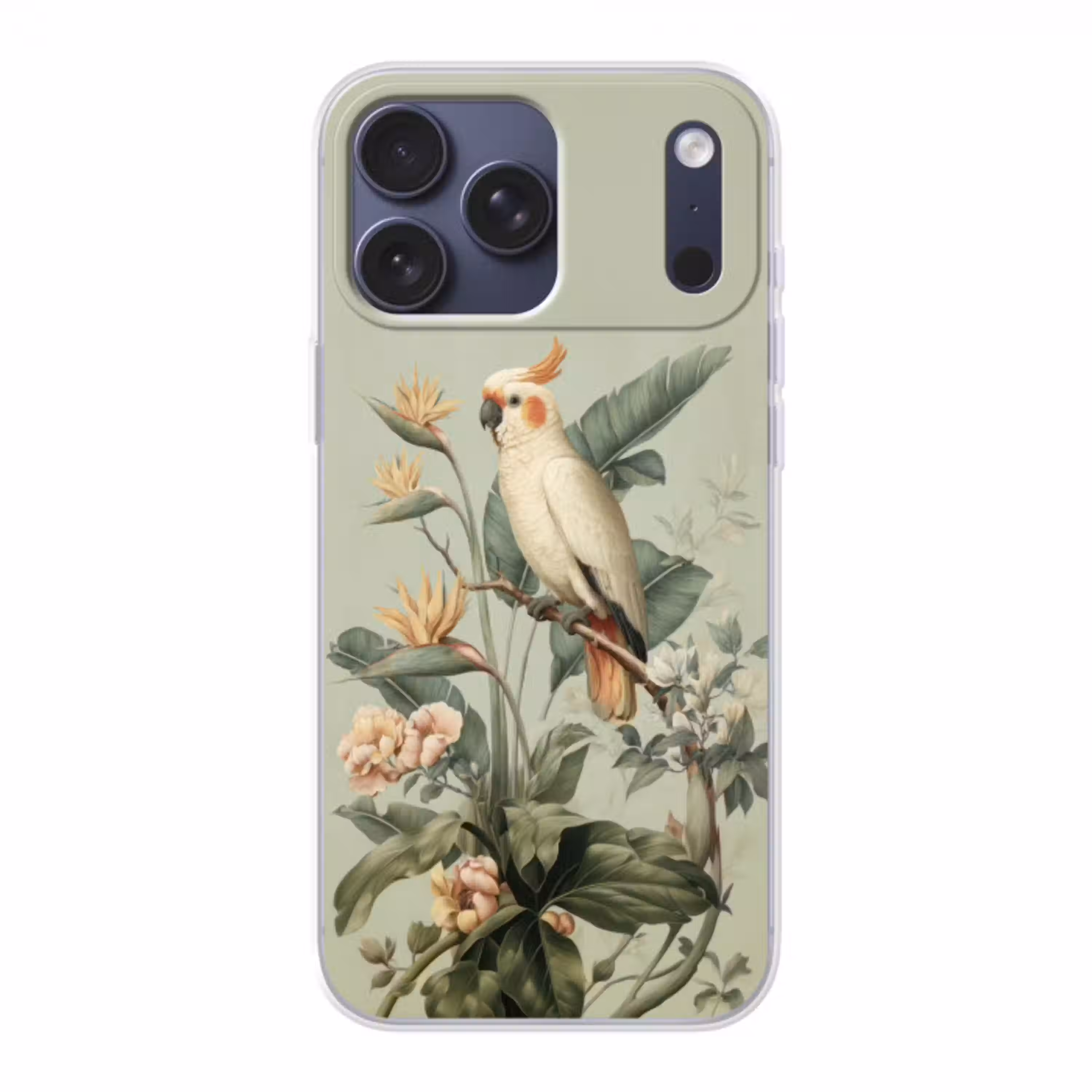 Gele kuifkaketoe - paradijsvogelbloemen - Groen Telefoonhoesje iPhone 17 Pro Max klein -3d