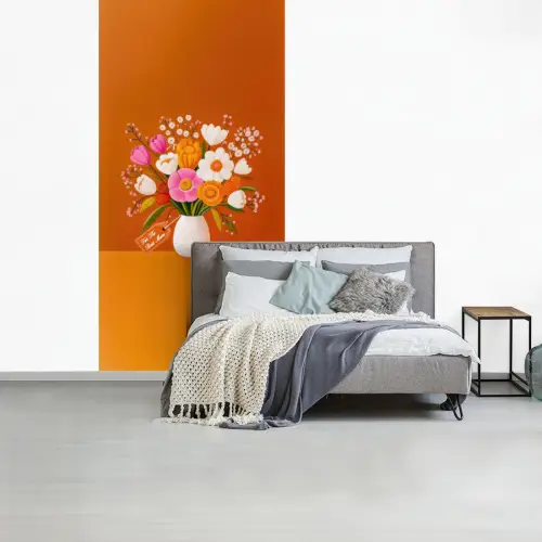 Vaas - Bloemen - Oranje fotobehang vinyl groot -slaapkamer