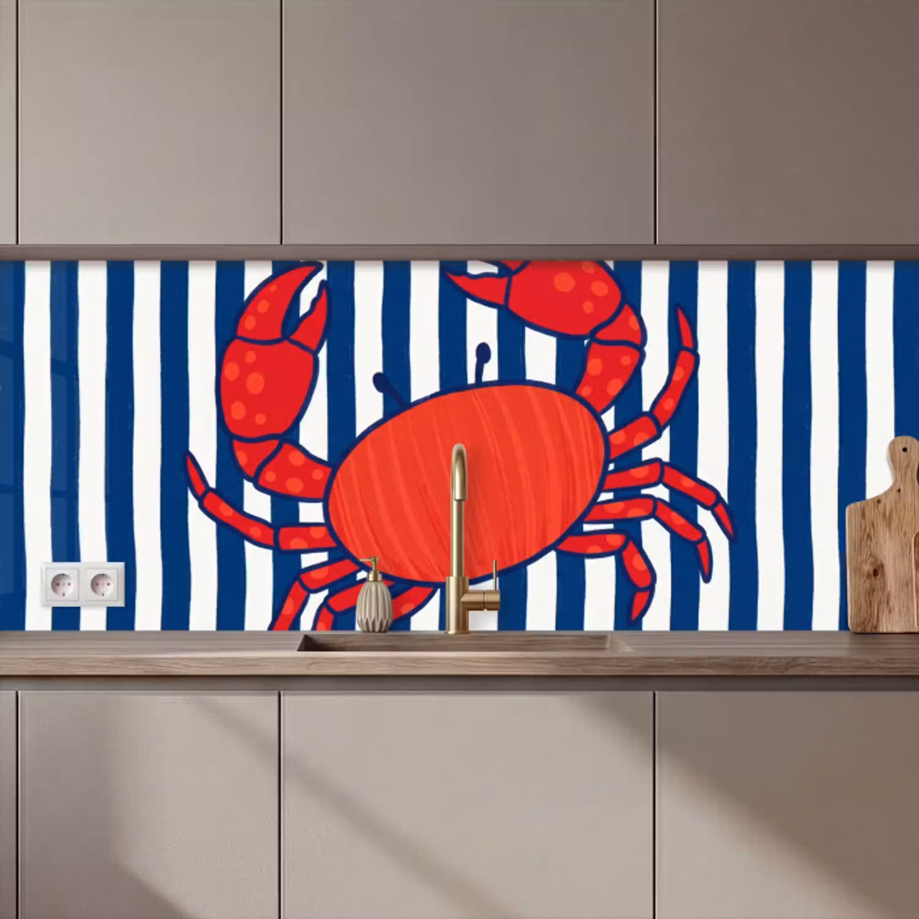 Krab - Strepen - Zeeleven - Illustratie - Rood keuken achterwand 2 middel zz_3dshopping