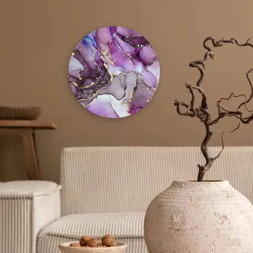 Marmer - Roze - Paars - Gold Wandcirkel kunststof plaat 5mm dik klein -sfeer1