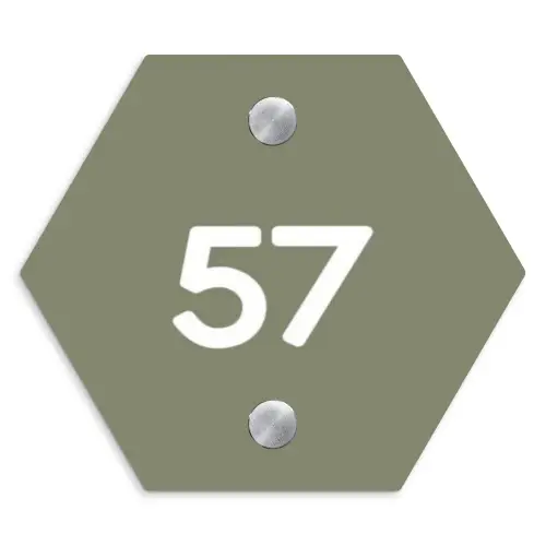 Olijfgroen - Traditioneel Naambord Hexagon klein -3d