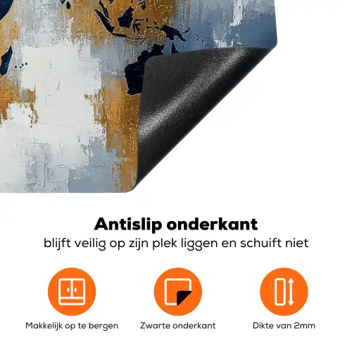 Wereldkaart - Blauw - Abstract Inductie beschermer vinyl 3mm klein -zzzzzzz-td-onderkant