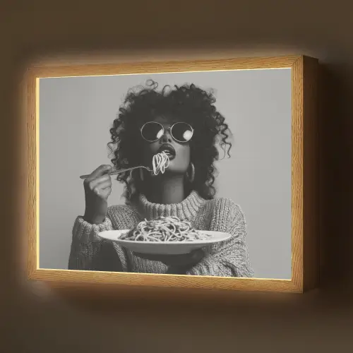 Vrouw - Pasta - Zwart - Wit Light Box met batterij (Wandlamp) middel -z3d_website
